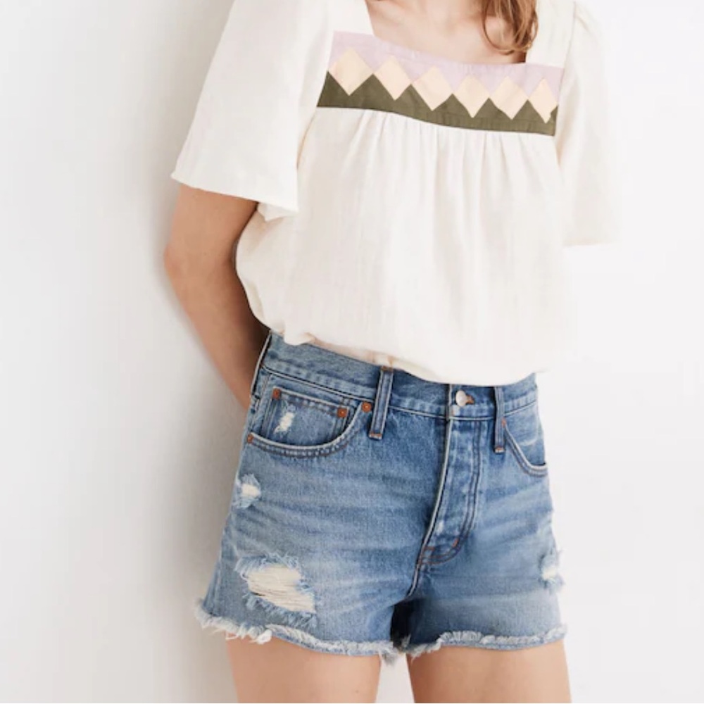 Madewell Relaxed Denim Distressed High Rise Shorts